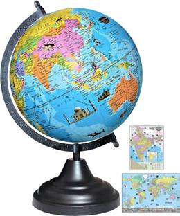 Savy 8 Inch=20.32 cm Globe, India Map and World Map Charts, Black Arc Base, Multicolor Monuments Map, Blue Ocean for Kids School Home Office Geography World Globe