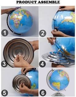 RTC 13 Inches Height Metal Base Globe With Map - Blue 360° WORLD MAP World Globe