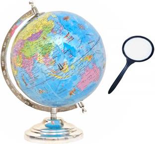 Hivex Publication HVP Educational World Globe with Magnifying Glass | Rotating World Globe with Steel Finish | Globe for Kids, Students, Office Desk etc |Desk & Table Top Political World Globe