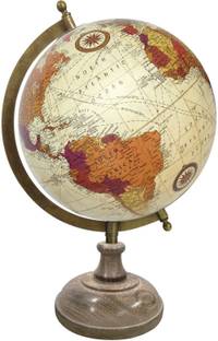 Globeskart Designer Cream Multicolour with Wooden Base and Brass Finish Arc Desk & Table Top Political World Globe