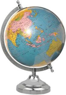 Globeskart Educational Laminated Sky Blue with Chrome Base and Arc Desk and Table Top Political World Globe