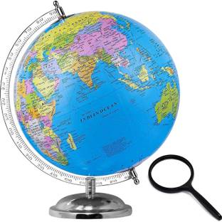 eRise Big Size World Globe w/ Steel Finish Arc & Base, Educational Political Map Globe for Home Globe for Kids Learning Study Geography Students Teachers Schools & Offices – 12 Inch Diameter Globe World Map World Globe