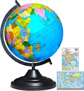 Savy 12 Inch=30.48 cm Globe with India & World Maps, Black Arc and Base, Multicolor Map Blue Ocean for Kids School Home Office Table Rotating Laminated Political Geography Study World Globe