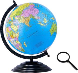 StarTac Educational 12 Inch diameter Black metal with Magnifying glass Desk & Table Top Political World Globe
