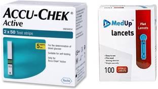medup Flat lancets 100 Units and Accu-chek active 100 strips Glucometer Lancets Glucometer Lancets