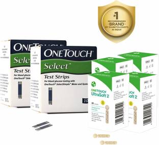 OneTouch Select Test 2 * 50s Pack + 4 * 25's Lancets 100 Glucometer Strips