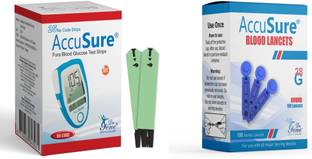 AccuSure 100 Rund Lancet comes with Blue Meter 25 Glucometer Strips