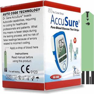 AccuSure Blue Test Strips ,Pack of 1 | 50 Glucometer Strips 50 Glucometer Strips