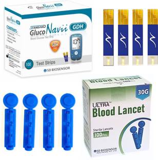 SD BIOSENSOR GlucoNavii GDH Strips 100 with Ultra Round Lancets Glucometer Lancets