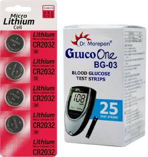 Dr. Morepen BG-03 BATTERY CELL PACK OF 4 WITH SINGLE 25 Glucometer Strips
