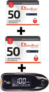 DIABASCAN Glucose Test Strips 100 with Glucometer Free 100 Glucometer Strips