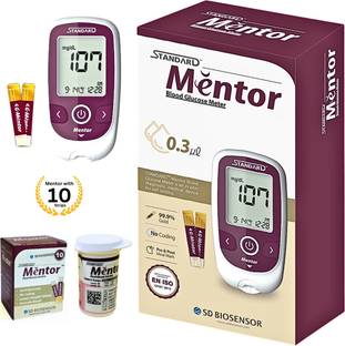 STANDARD Mentor Digital Blood Glucose Meter for self Diabetes testing monitor machine with complete medical device Kit - Glucometer