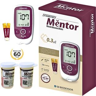 STANDARD Mentor Digital Blood Glucose Meter for self Diabetes testing monitor machine with 60 strips & complete medical device Kit - Glucometer