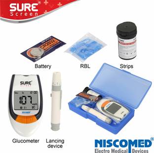 NISCOMED Surescreen Glucometer Easy&Accurate Painfree Blood sugar testing with 125 strips Glucometer