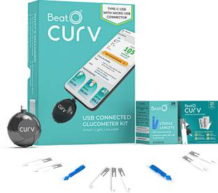 BeatO CURV Smartphone | Sugar Test Machine with 25 Foil Strips & 25 Lancets Glucometer