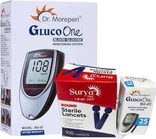 Dr. Morepen Glucometer and 25 Strips , Dr Seibert Sterile 100 Lancets combo pack Glucometer