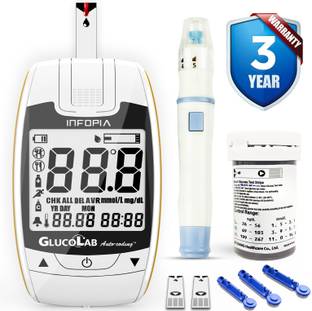 क-लाइफ Glucolab Fully Automatic Blood Glucose Check Sugar Testing Machine 100 Strips ग्लूकोमीटर