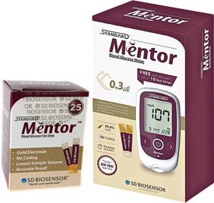 STANDARD Mentor Digital Glucose Blood Sugar testing Monitor Machine with 25 Strips - Glucometer