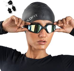 BOLDFIT Swimming Goggles for Adults Airtight Adjustable Strap Ear & Nose Plug Swimming Goggles