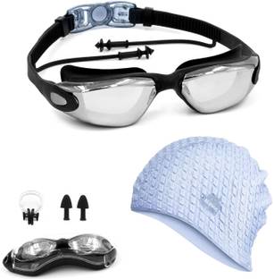SLOVIC Swimming Kit Swimming Goggles & Swimming Cap with Ear Plug, Nose Clip | Anti Fog Swimming Goggles