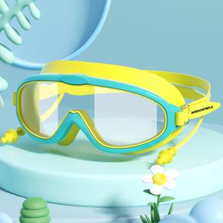 ArrowMax Swimming Goggles Wide Lense Anti Fog For Kids Boys Girls Earplugs Attached Swimming Goggles