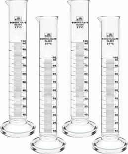 Bello Borosilicate 3.3 Glass Measuring Cylinder 100ml Round Base Set of 4 Borosilicate Glass Graduated Cylinder