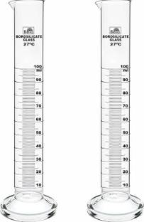 Bello Borosilicate 3.3 Glass Measuring Cylinder 100ml Round Base Set of 2 Borosilicate Glass Graduated Cylinder