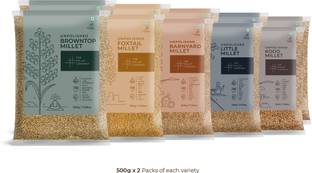 The Millet Company 1 kg Unpolished Combo Pack of 5, Browntop, Foxtail, Kodo, Barnyard, and Little Millet [Total 5 kg], Organic Farm Grown, High Fiber Unpolished Millets Mixed Millet