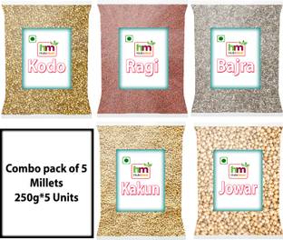 Hubmeal Combo Pack of 5 Millets ( Ragi + Kangani +Jowar + Bajra + Kodo Brown) 250g Each Mixed Millet