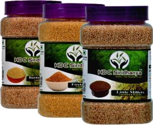 HDC SIRIDHANYA (Unpolished & Organic) Natural Grains Combo Pack of 3 | Barnyard millets 1kg, Foxtail millets, 1 kg, Little millets 1kg, Nutrient Powerhouse, High Protein & 100% more Fibre than Rice Barnyard Millet
