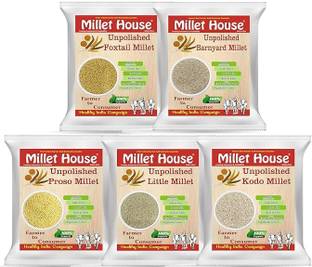 Millet House Combo Pack of 5 Raw Unpolished Millets Foxtail, Kodo, Proso, Little, Barnyard Mixed Millet