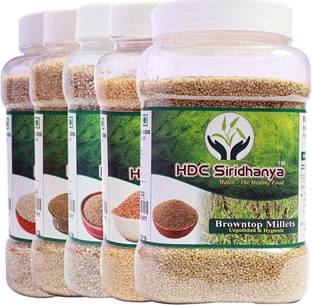 HDC SIRIDHANYA Unpolished & Organic Healthy Mix Millets (Little Foxtail Kodo Browntop Barnyard ) High Protein Nutrien Powerhouse & 100% more Fibre than Wheat 1 Kg Each (Combo : - Pack of 5) Browntop Millet