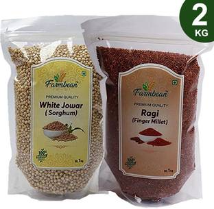 Farmbean Millets Combo | White Jowar 1Kg, Ragi 1Kg | Natural Grains Unpolished Millets| Jowar