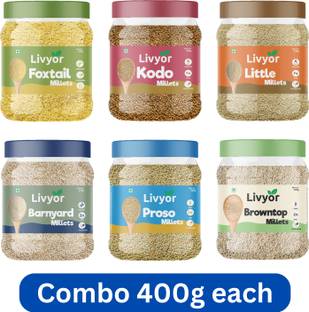 LIVYOR Unpolished Millets Combo 6x400g | Foxtail Kodo Little Barnyard Proso Browntop Mixed Millet