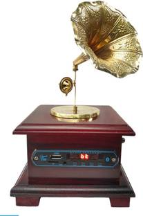 KAPER Antique Bluetooth Gramophone Showpiece, USB, AUX music playing Decorative Brass, Wooden Gramophone