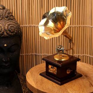 Paartha Saarthi Rajasthani Antique Vintage Brass Miniature Dummy Brass Showpiece| Room|Table Wooden Gramophone