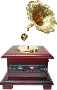KAPER Bluetooth Music Playing Gramophone Speaker For Home Decor Brass, Wooden Gramophone