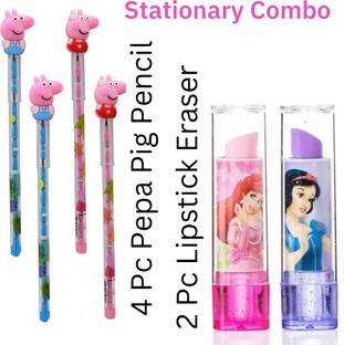Extraposh stationery combo pencil pouch and lipstick eraser(Set of 6 Multicolor) Pencil