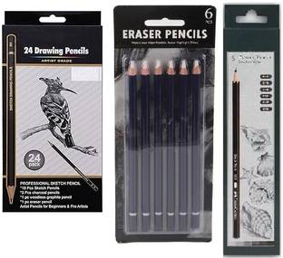 Da Novira 30 Drawing Pencil_6 White Eraser Pencil For Sketching, Shading & Artistic Work Pencil