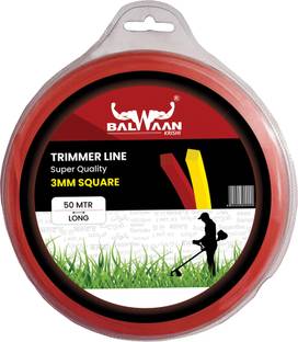 Balwaan Krishi Square Trimmer Line Red (Nylon Rope) 3mm 50mtr for Brush Cutter & Cordless Grass Trimmer