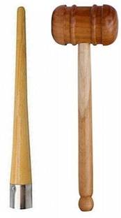 Fitdex COMBO Of Wooden 1Mallet(Wooden Hammer) & 1Gripper(Cone)- Wooden Bat Mallet