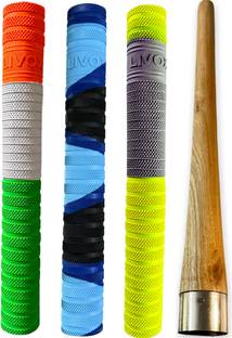 LIVOX Comfortable Fit 3 Multi Colour Cricket Bat Grips With One Wodden Grip Cone Ultra Tacky