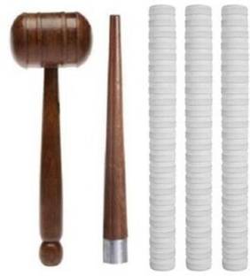 Fitdex COMBO of 1Mallet & 1Cricket Bat Handle Gripper With 3Bat Handle Grip(White), Chevtec