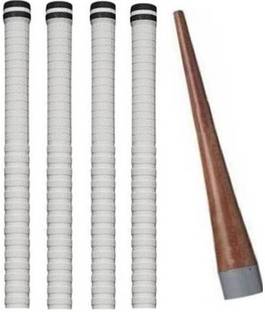 Fitdex Premium Quality Wooden 1Gripper(cone) with Bat Handle 4White Grips, Smooth Tacky