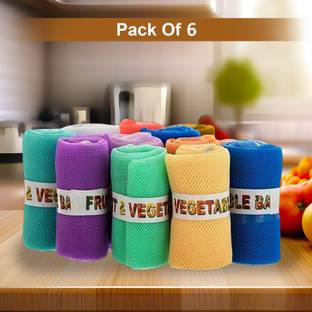 Fourfox Multipurpose Reusable Net Vegetable Fridge Organizer Bags Pouches for Storage Pack of 6 Grocery Bags