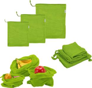 FAB ELLITE 100 % Cotton Vegetable Sabji Kitchen Freez Storage Pouch for Washable Pack of 3 Grocery Bags