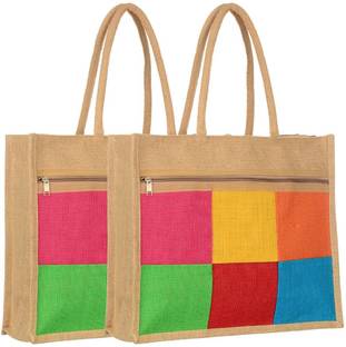 Sainik's 6 Colour Big Size Jute Bags Eco Friendly Code FK-11 Pack of 2 Units Pack of 2 Grocery Bags