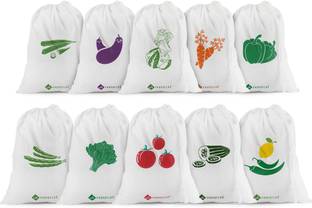 Shopoflux Cotton Reusable Vegetable Storage Bag for Fridge Set of 10 Bags Washable Pack of 10 Grocery Bags