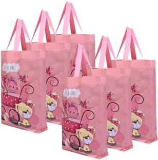 KUBER INDUSTRIES Reusable Girl-Print Shopping Bag With Handle|Pack of 6|Peach Pack of 6 Grocery Bags