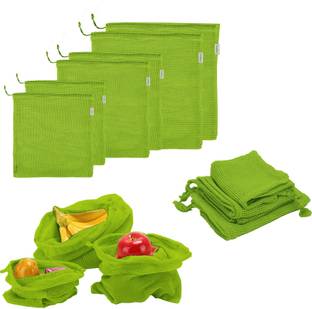 FAB ELLITE 100 % Cotton Vegetable Sabji Kitchen Freez Storage Pouch for Washable Pack of 3 Grocery Bags